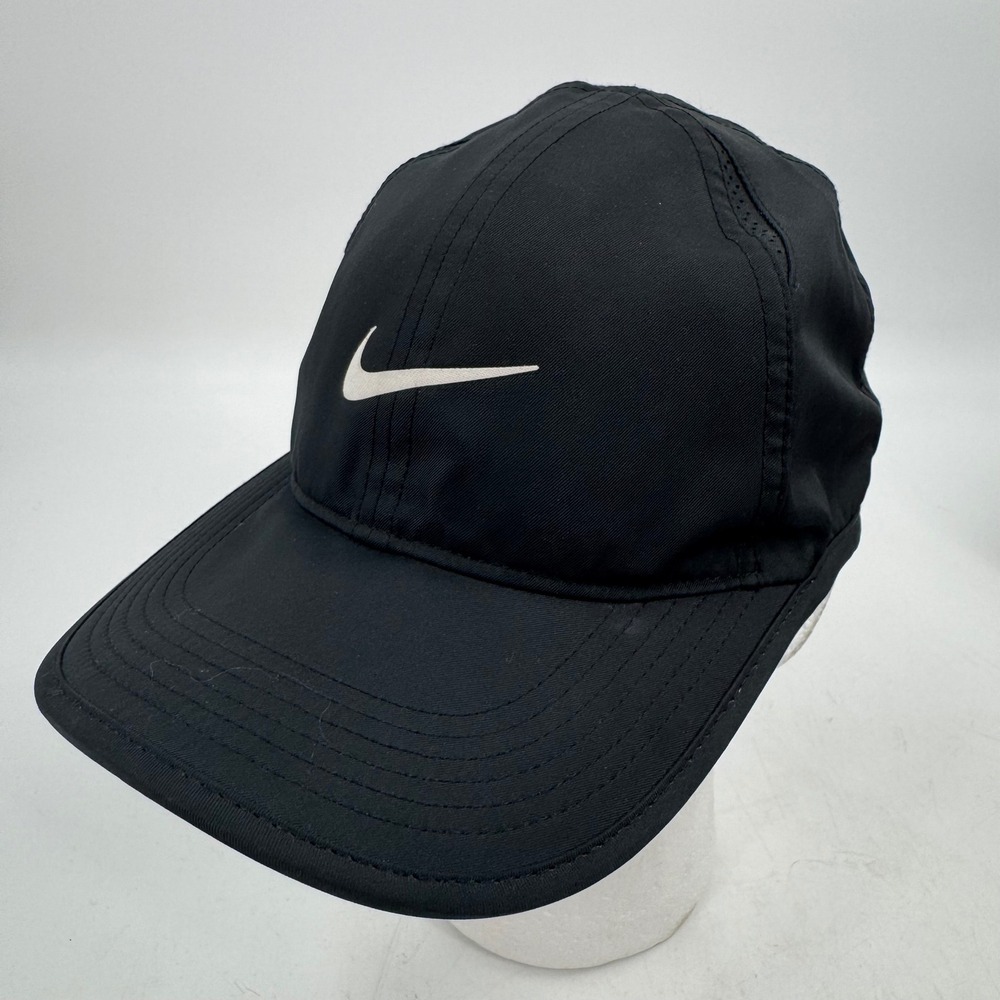 Nike Dri FIT Featherlight Cap Black Hat Adjustable Swoosh Running 679421-010